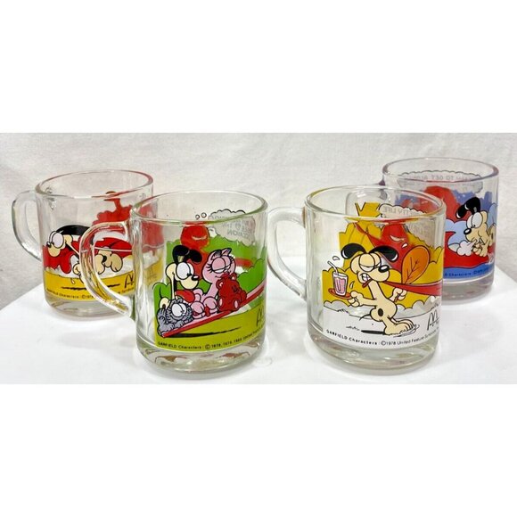 Set of 4 Garfield 1978 McDonalds Glass Mugs Coffee Cups Jim Davis Odie VTG - Picture 3 of 15